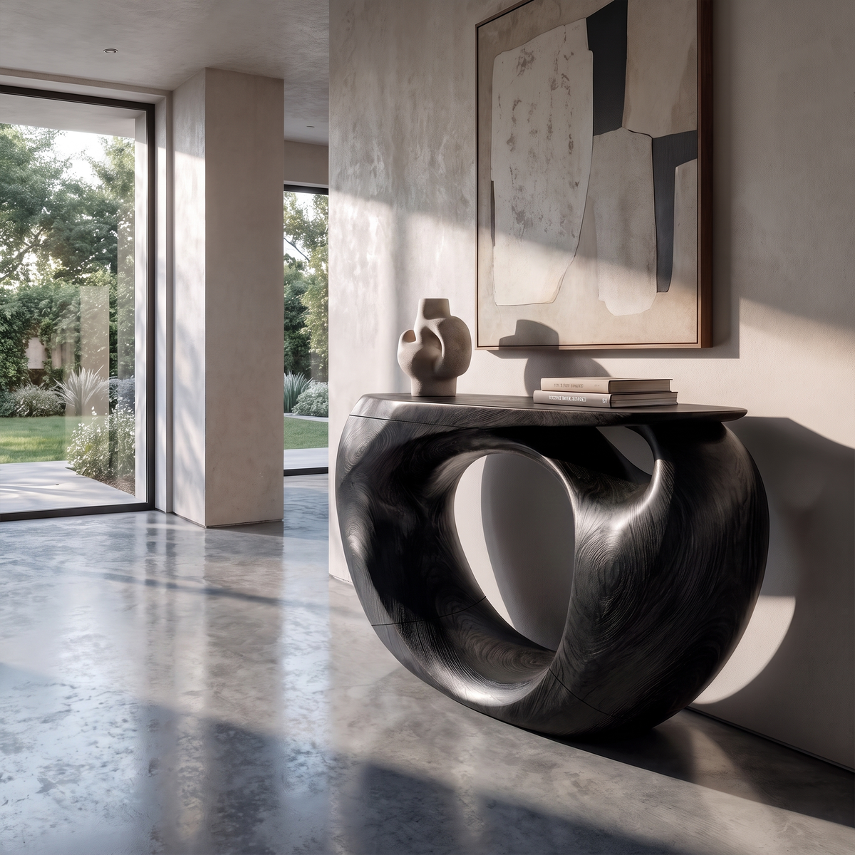Console Table Organic Hollow Base Design For Entryway