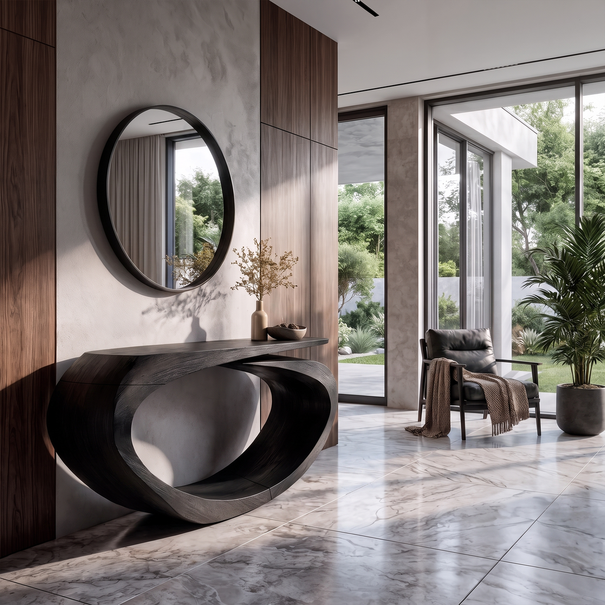 Sculptural Console Table Asymmetrical Hollow Base Design For Entryway