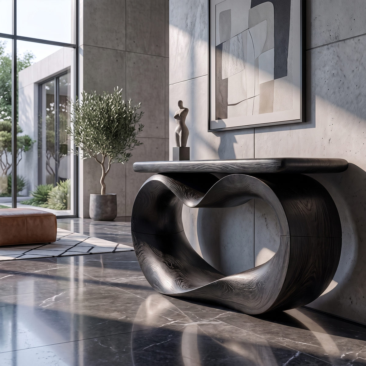 Sculptural Console Table Hollow Oval Base Design For Entryway Foyer Hallway