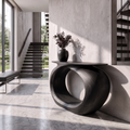 Rustic Sculptural Console Table Rounded Hollow Base For Entryway Foyer