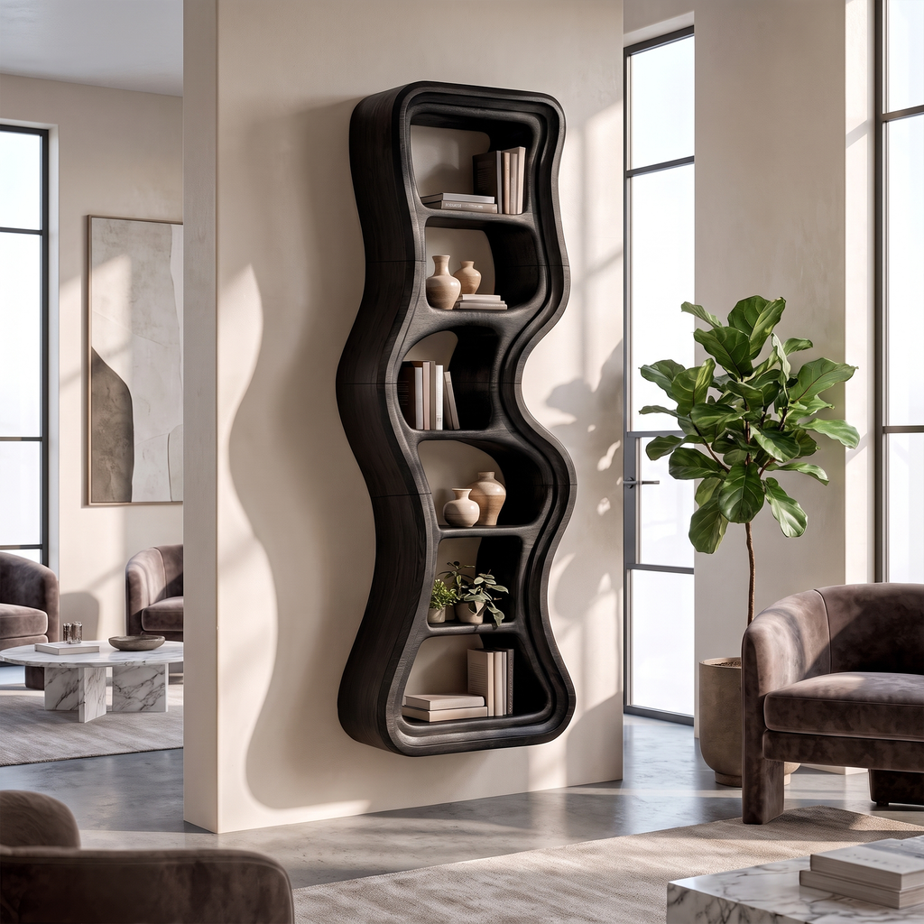 Modern Bookshelf Handcrafted Sculptural Design For Living Room