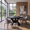 Contemporary Round Dining Table With Flowing Crossed Design For Dining Room And Living Room