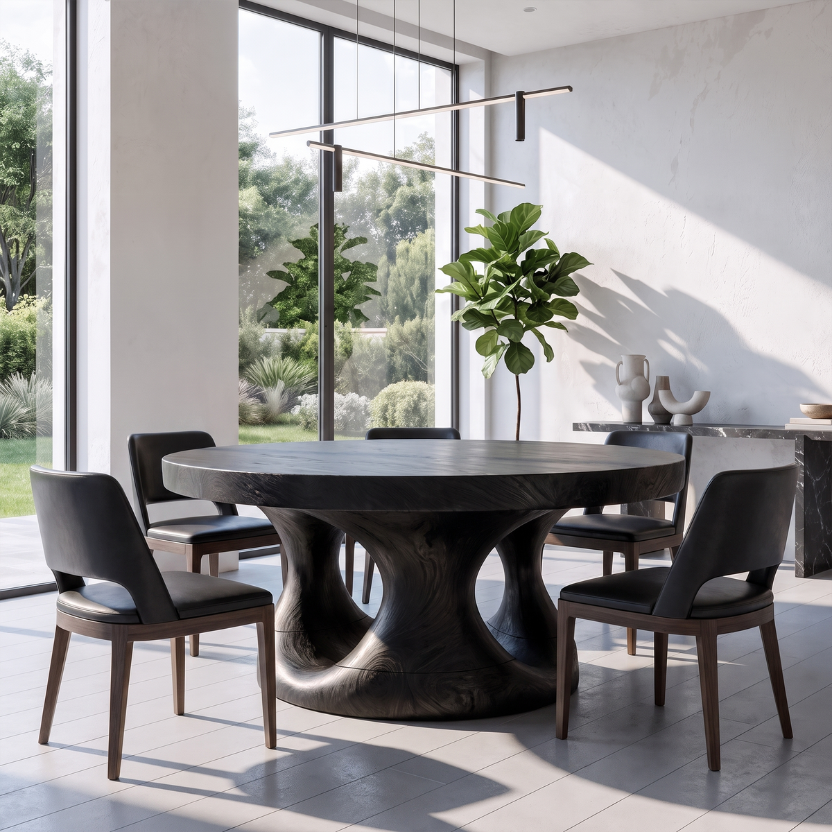 Organic Round Dining Table With Sculptural Tree Root Design For Dining Room And Kitchen