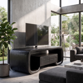 Organic TV Stand With Monolithic Wood Design For Living Room And Family Room