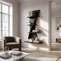 Sculptural Bookshelf Handcrafted Curved Wood Shelves For Home Office