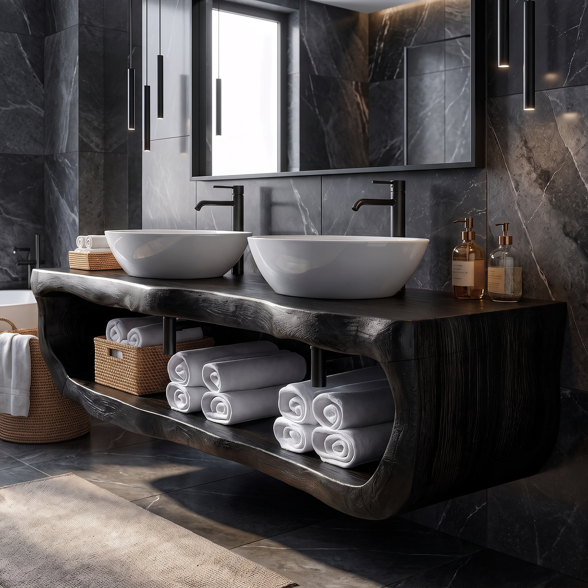 Organic Sculptural Bathroom Vanity Wall Mounted Towel Storage