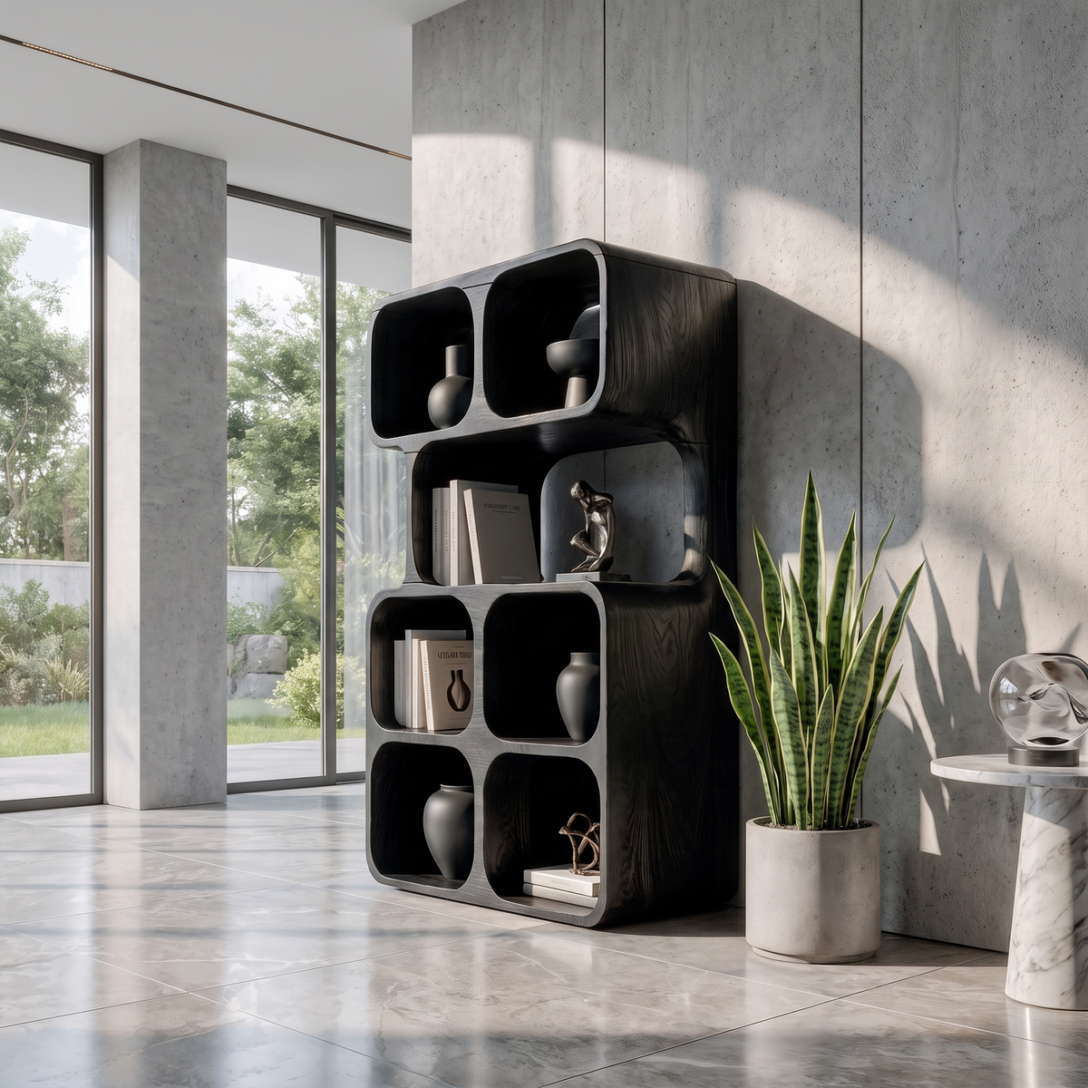 Statement Leaning Bookshelf Handcrafted Organic Wood Design For Modern Home