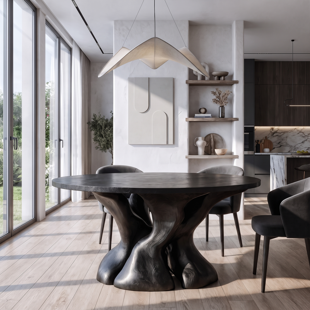 Natural Round Dining Table With Tree Root Inspired Form For Dining Room And Breakfast Nook