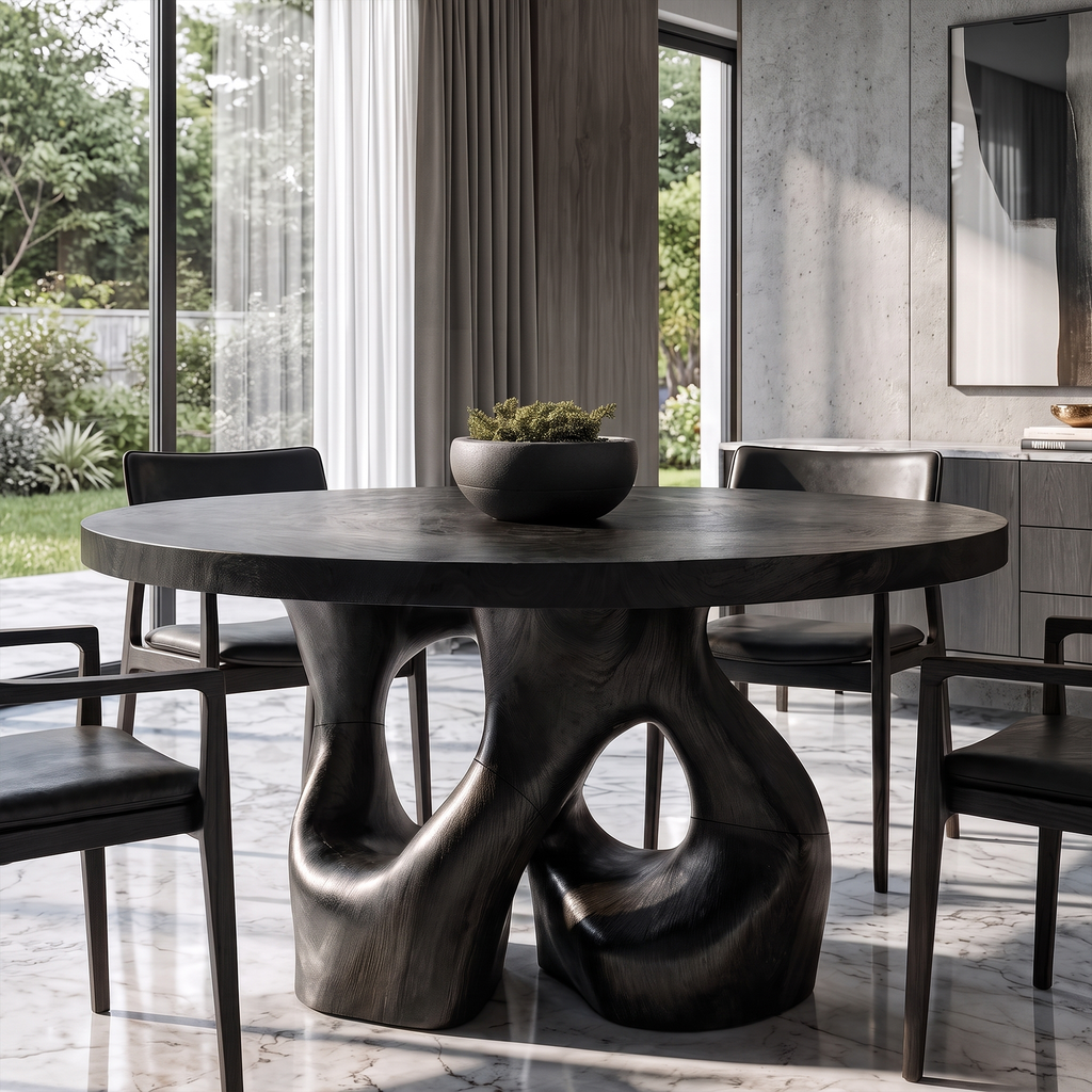 Organic Round Dining Table With Interwoven Branch Design For Dining Room And Kitchen
