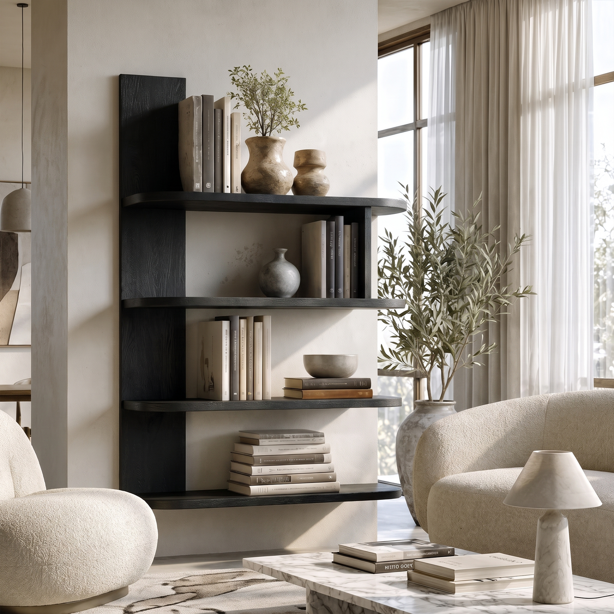 Organic Bookshelf Handcrafted Sculptural Design For Living Room