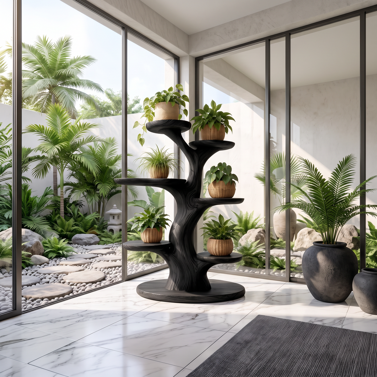 Organic Plant Stand With Flowing Tiered For Balcony