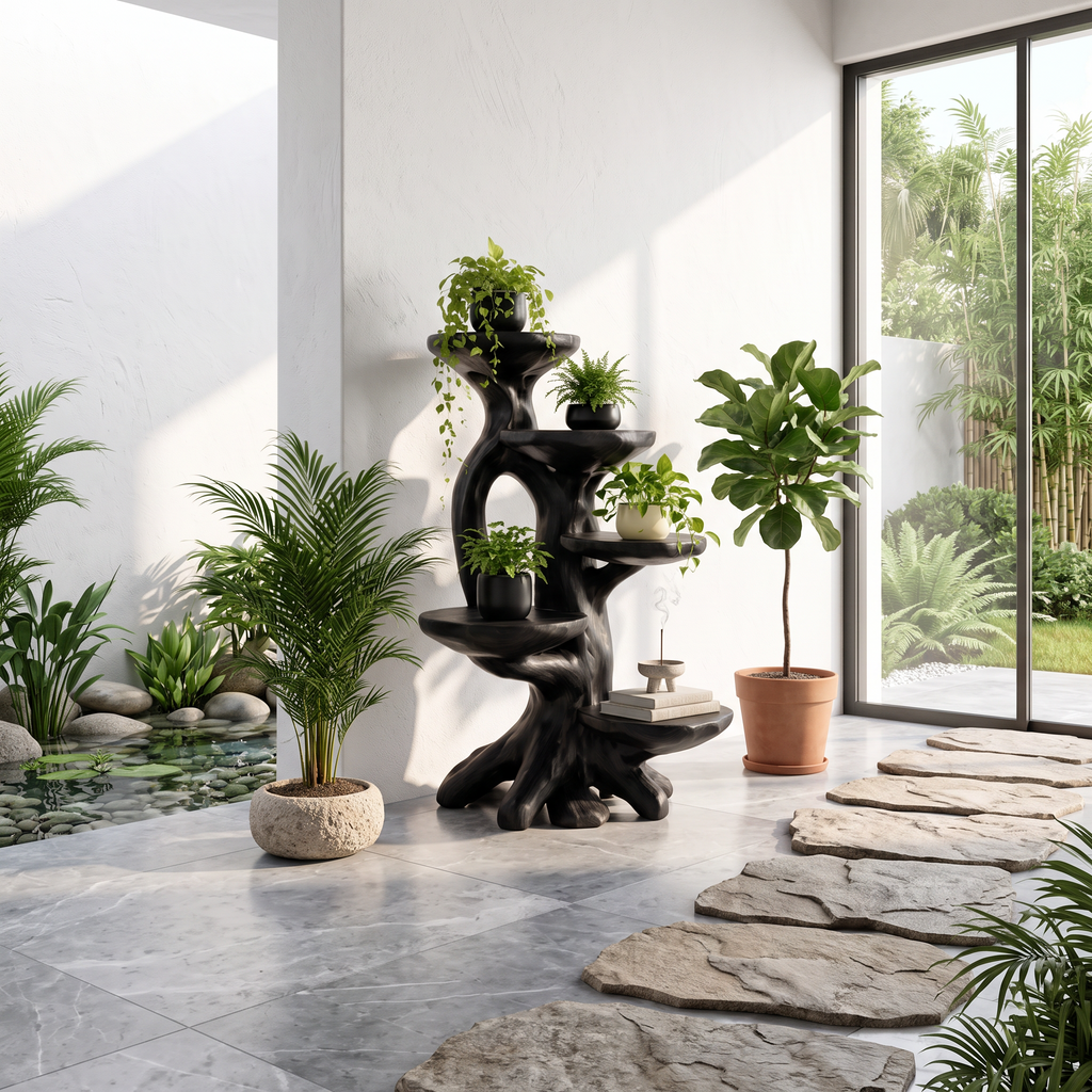 Modern Plant Stand With Sculptural Platforms For Living Room