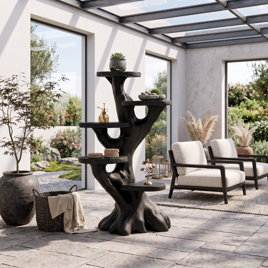 Modern Plant Display Stand With Sculptural Curved Form For Living Room And Office