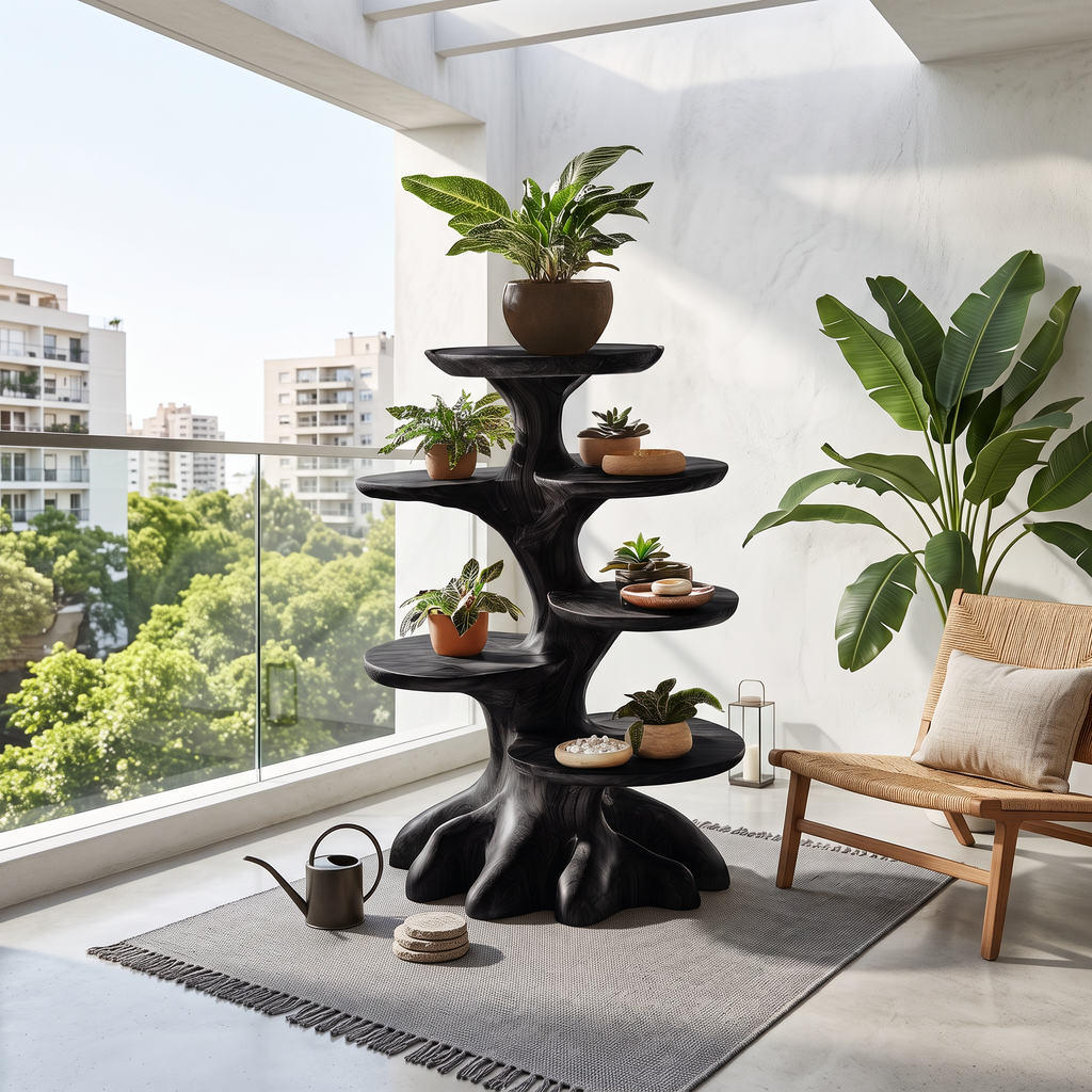 Rustic Indoor Plant Stand With Tree Stump Form For Sunroom And Patio