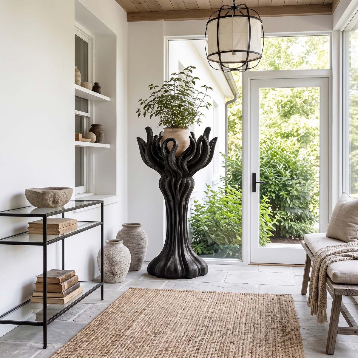 Organic Tree Plant Stand With Sculptural Branch Design For Living Room And Sunroom