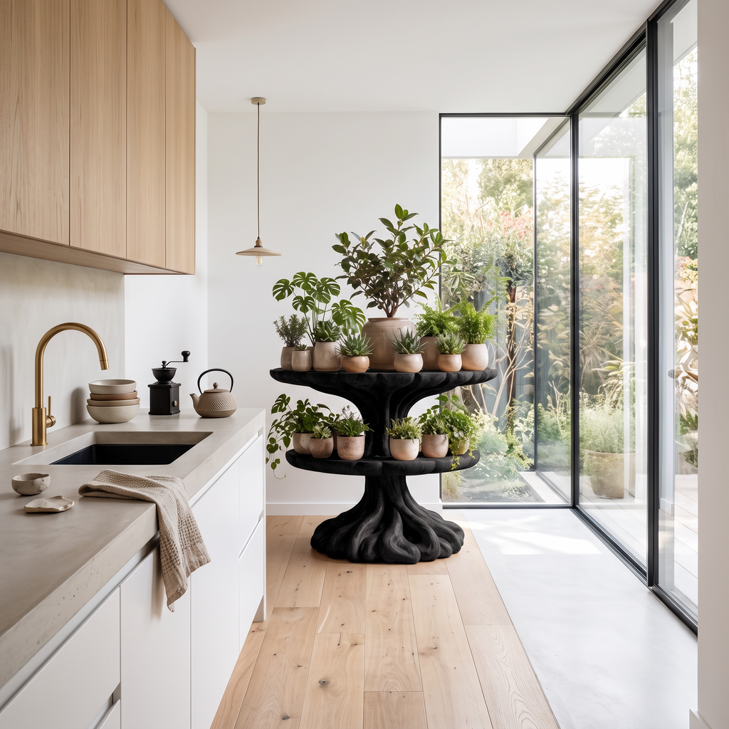 Modern Multi Tier Plant Stand With Architectural Curved Design For Office And Living Room