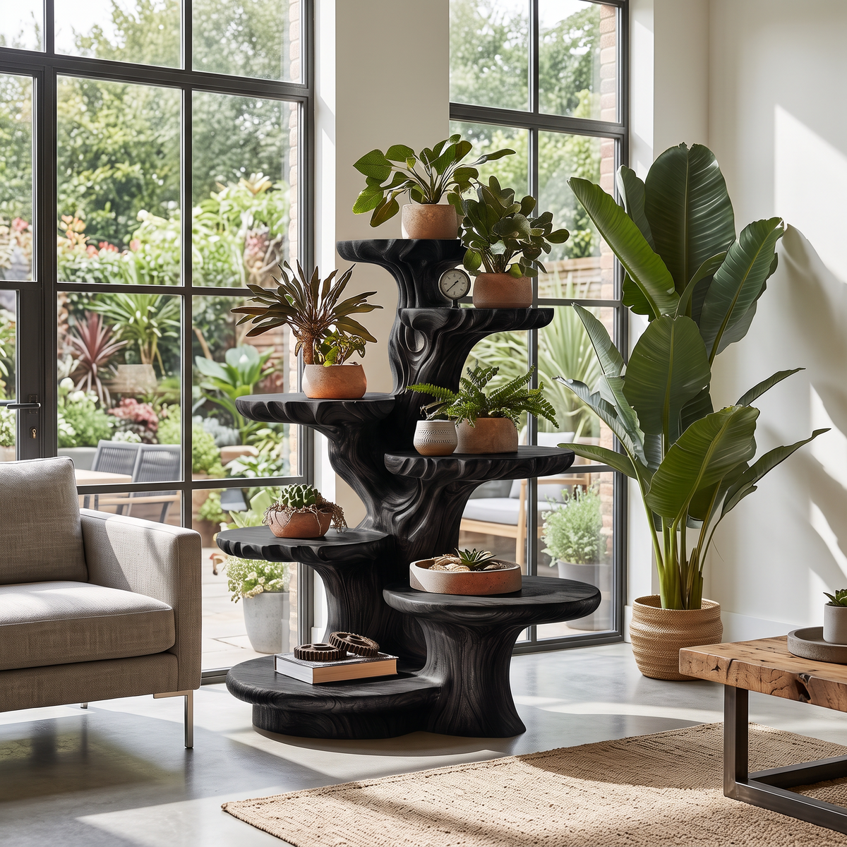 Organic Multi Tier Tree Plant Stand Solid Wood For Living Room