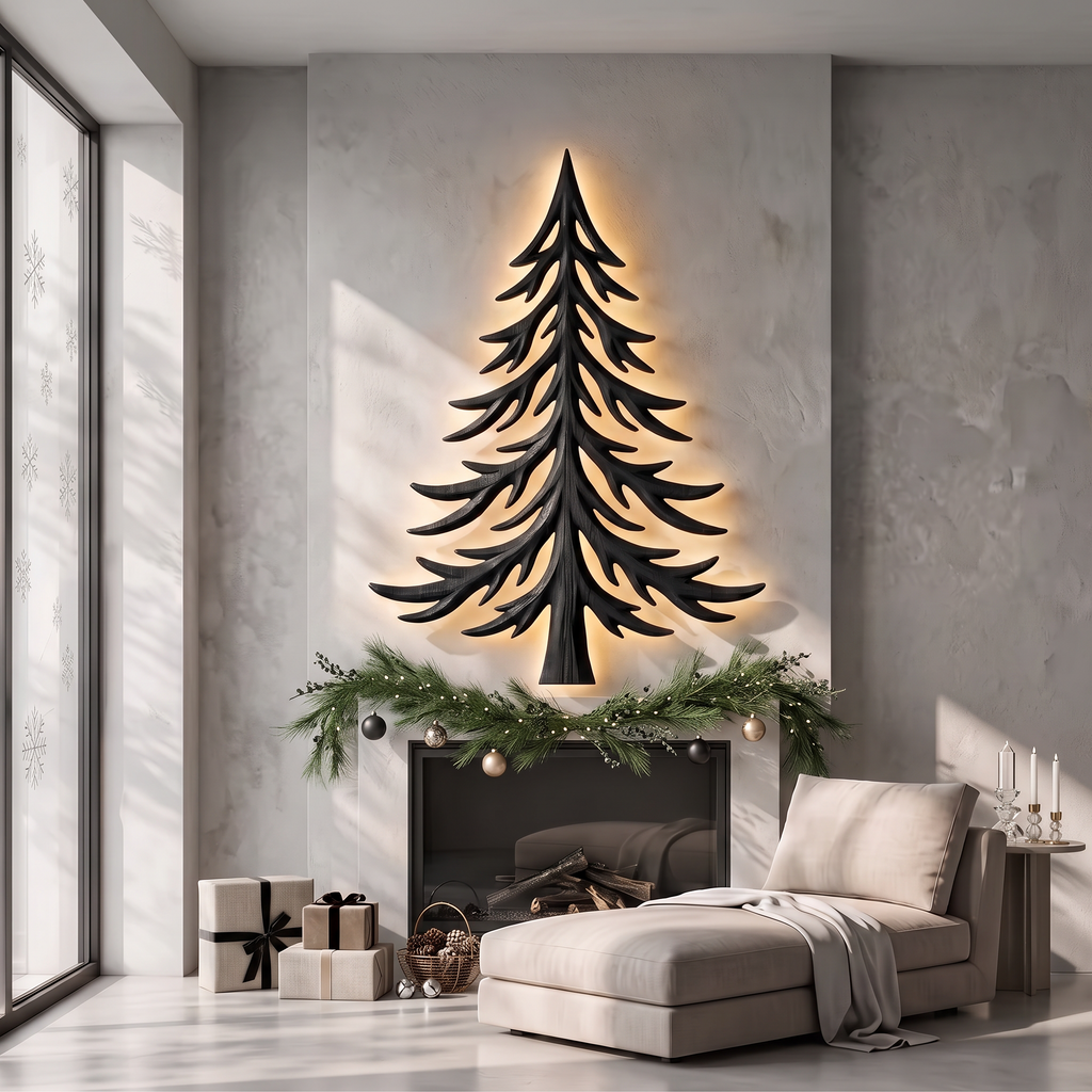Modern Christmas Holiday Wall Decor With Layered Pine Branch Design For Living Room