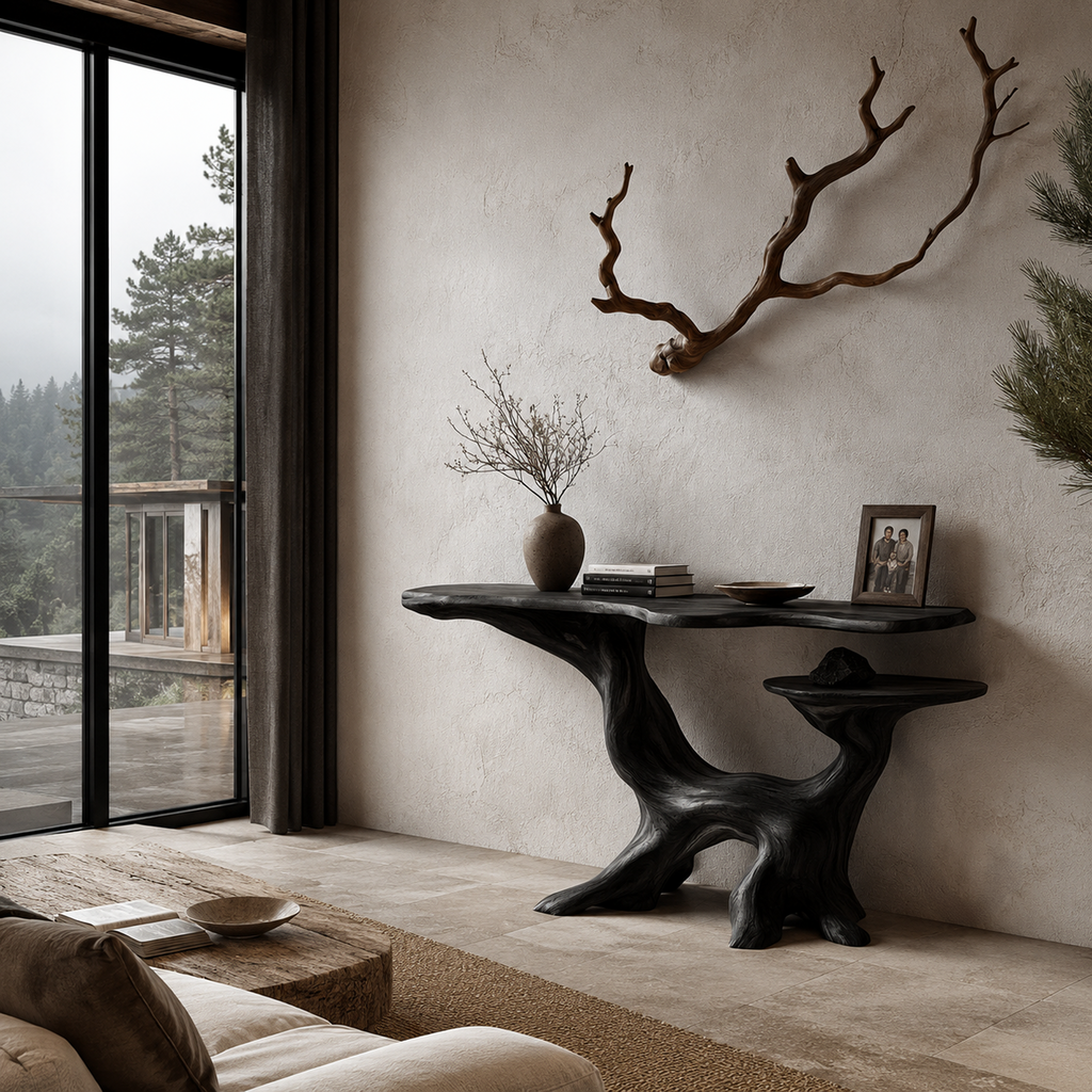 Organic Console Table With Sculptural Tree Root Design For Entryway And Living Room