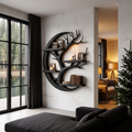 Rustic Floating Shelf With Tree Branch Wall Display For Living Room And Entryway
