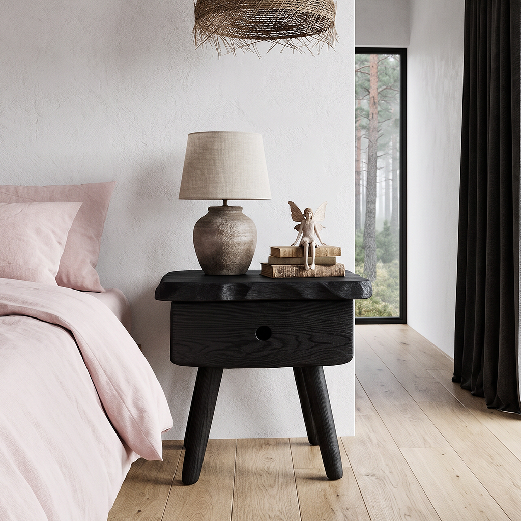 Scandinavian Solid Wood Bedside Table With Drawer