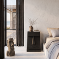 Rustic Solid Wood Bedside Table With Geometric Wooden Door