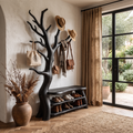 Sculptural Tree Shoe Bench Coat Rack Storage For Entryway Hallway