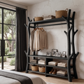 Rustic Tree Coat Rack Shoe Bench Open Storage For Entryway Hallway