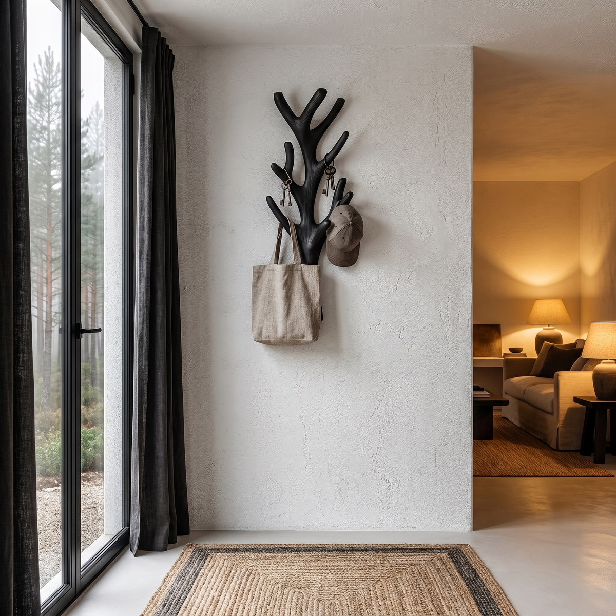 Rustic Sculptural Tree Coat Rack Wall Mounted Design For Entryway Hallway