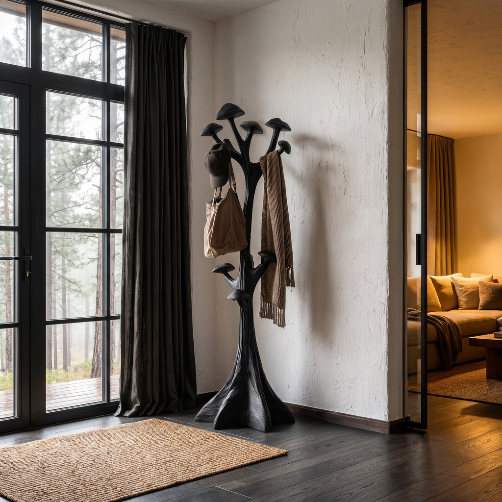 Modern Sculptural Tree Coat Rack Freestanding Design For Entryway Hallway