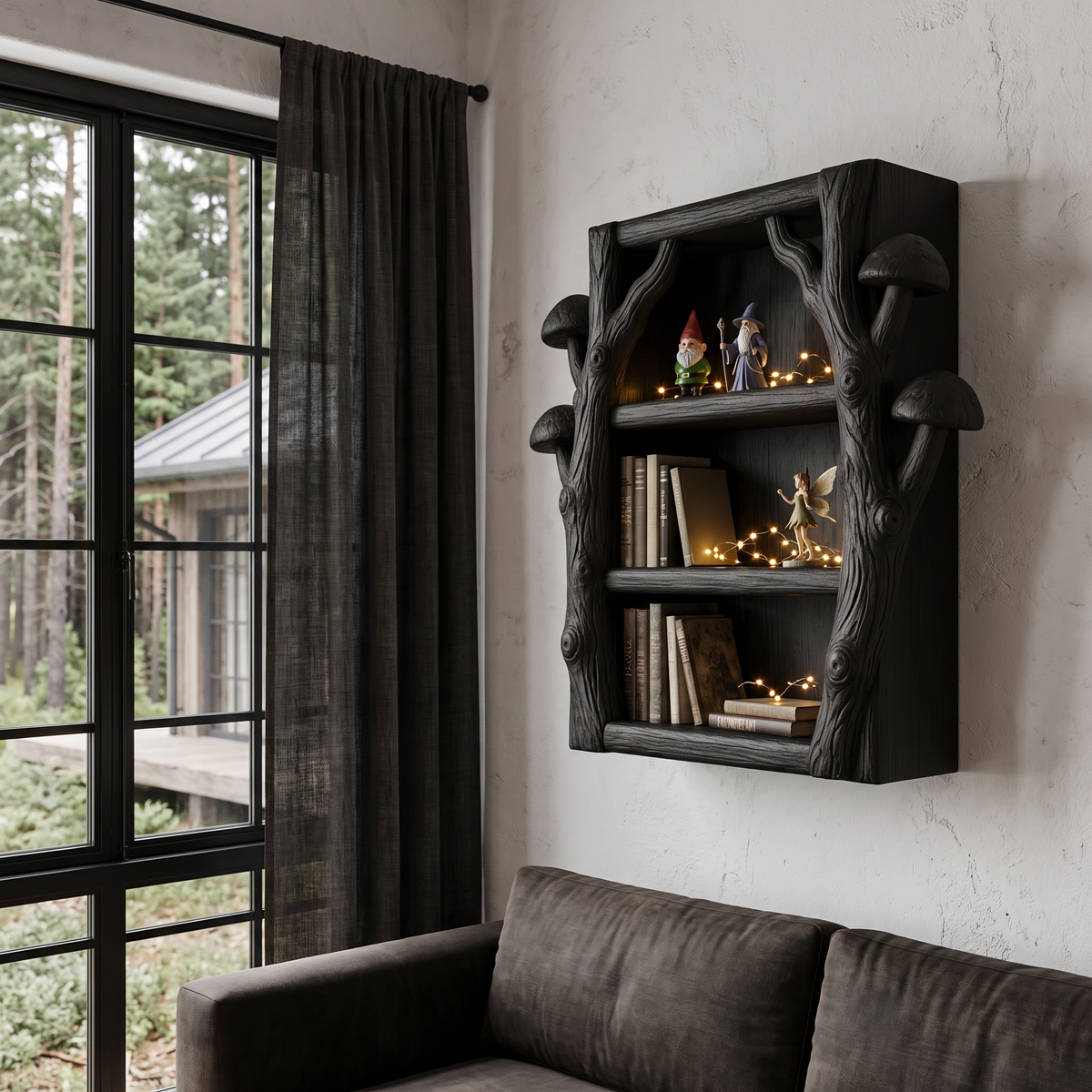 Modern Wall Bookshelf Handcrafted Tree Branch Design For Living Room