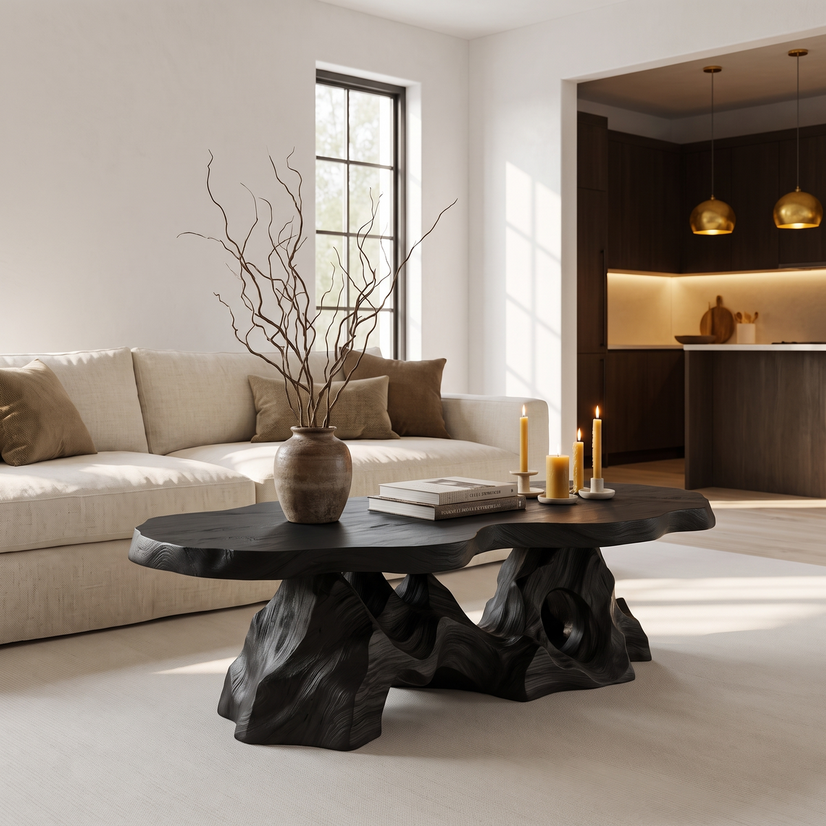Organic Coffee Table With Sculptural Tree Root Base For Living Room