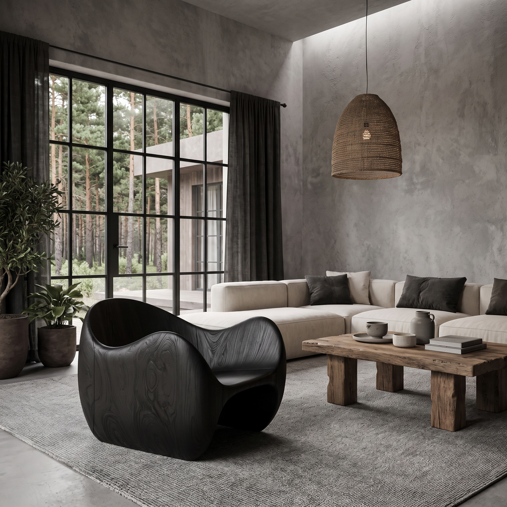 Modern Wooden Accent Chair With Sculptural Curved Frame For Living Room