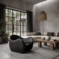 Modern Wooden Accent Chair With Sculptural Curved Frame For Living Room