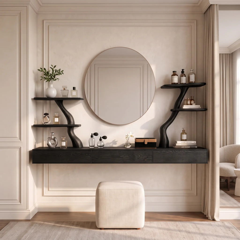 Organic Floating Makeup Vanity Sculptural Branch Shelving For Luxury Bedroom