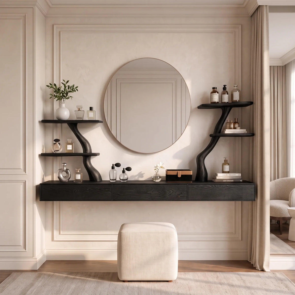 Organic Floating Makeup Vanity Sculptural Branch Shelving For Luxury Bedroom