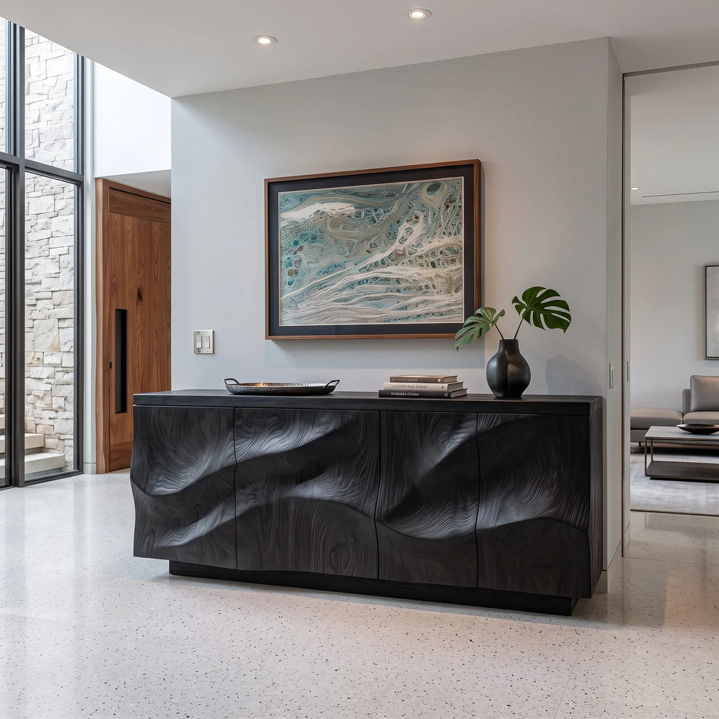 Modern Relief Carving Wood Sideboard For Entryway