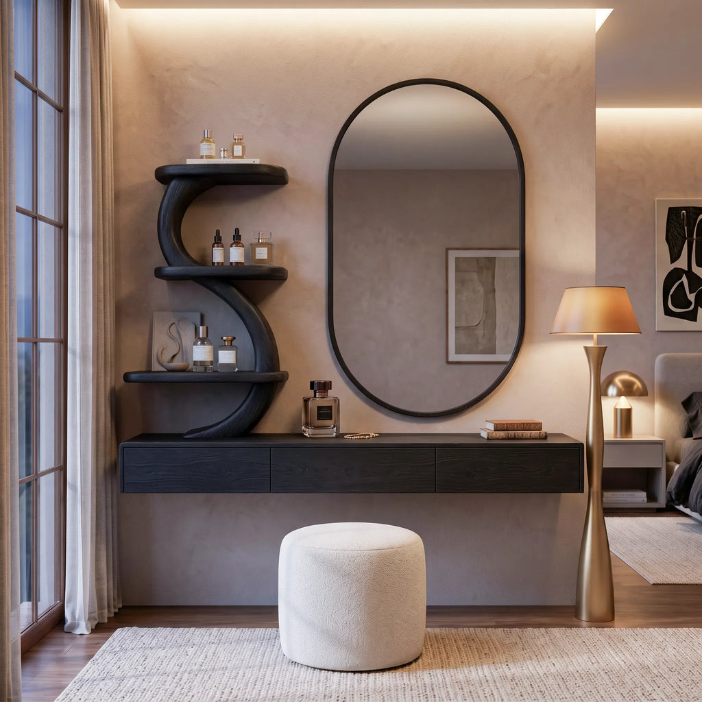 Modern Wall Mounted Makeup Vanity S Curve Sculptural Shelving For Bedroom