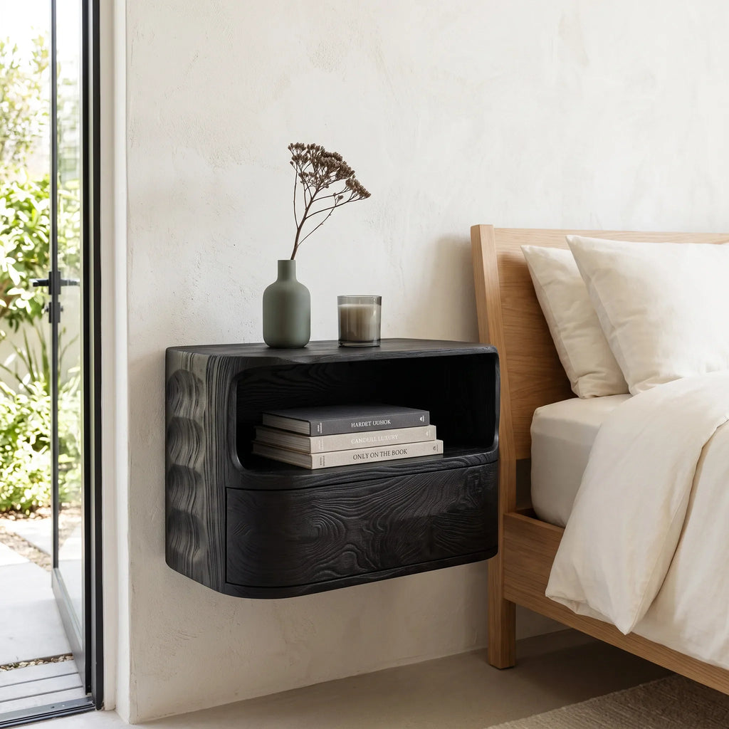 Modern Floating Open Shelf Nightstand For Bedroom
