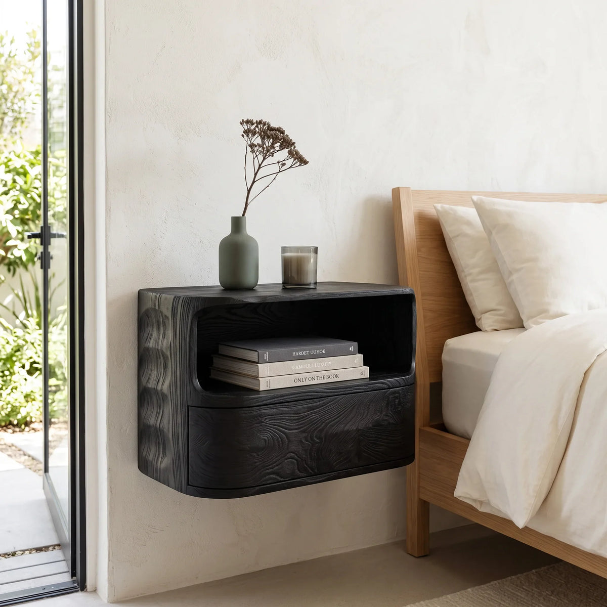 Modern Floating Open Shelf Nightstand For Bedroom