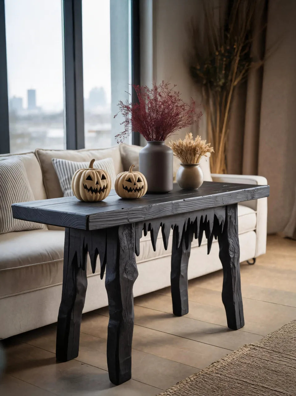 Wooden Halloween Console Table With Dripping Edge For Spooky Gothic Decor