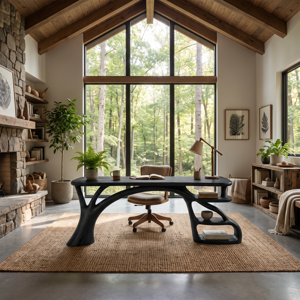 Rustic Curved Leg Writing Desk Home Office