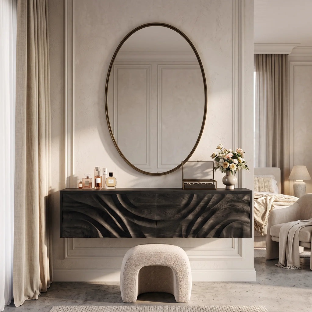 Organic Wall Mounted Dressing Table Carved Drawer Front For Interiors