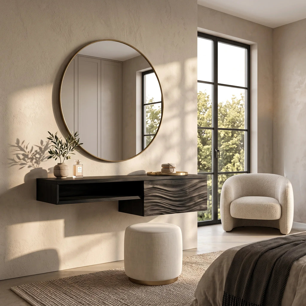 Modern Floating Makeup Vanity Wave Carved Drawers For Bedroom