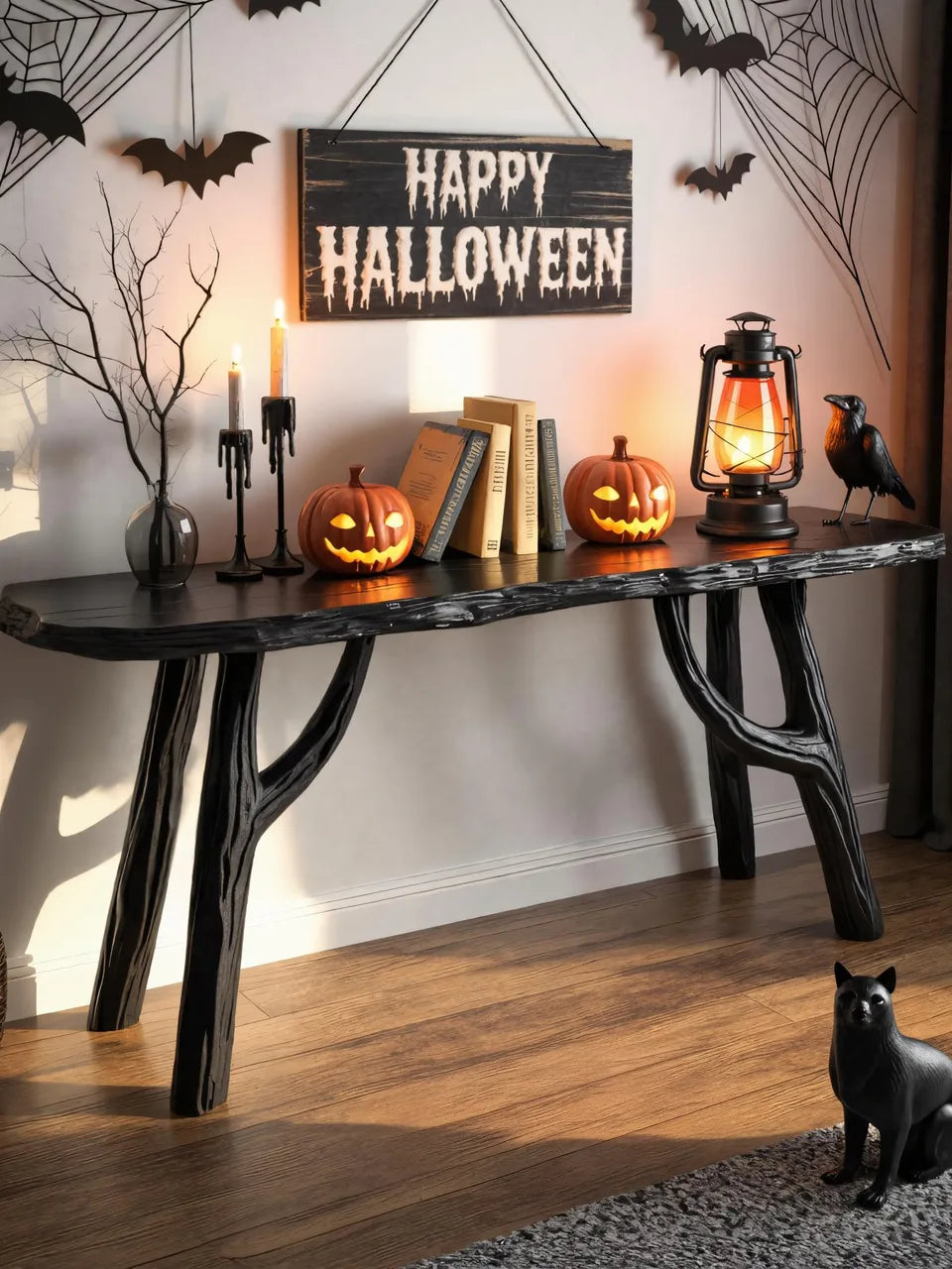 Halloween Gothic Wooden Console Table For Spooky Entryway Accent Decor