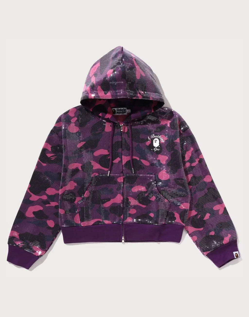 Women's Sequin Cropped Full-Zip Hoodie - Purple