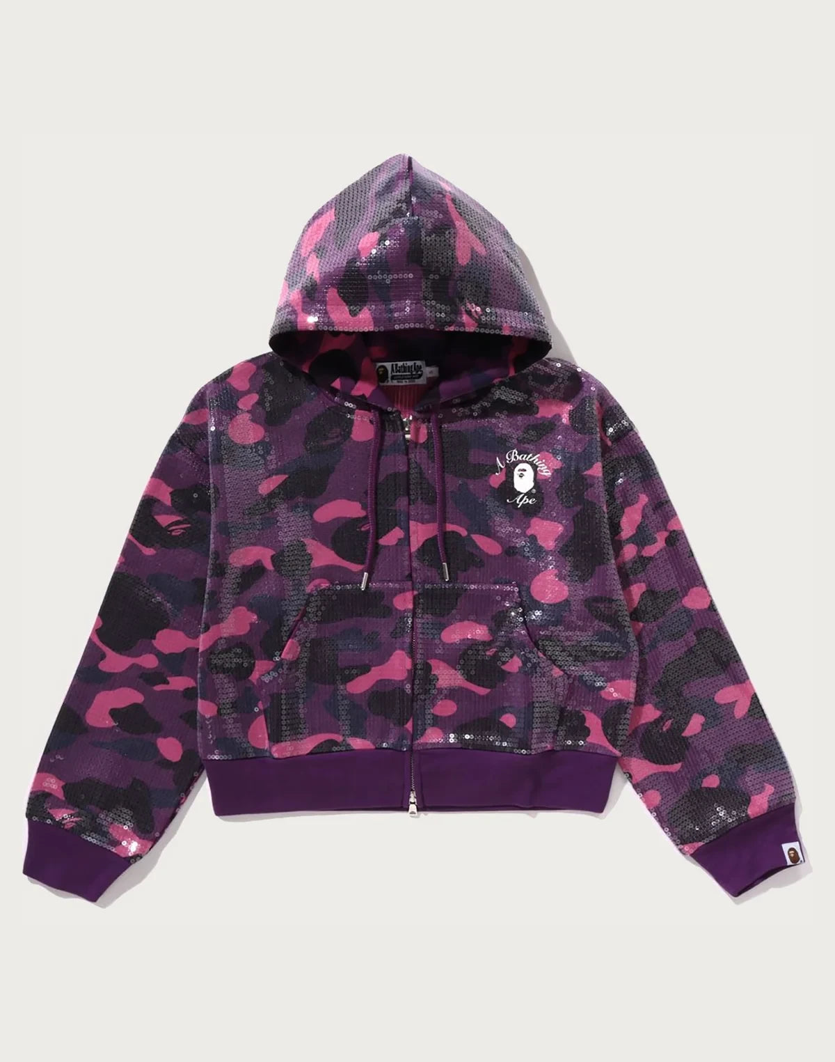 Women's Sequin Cropped Full-Zip Hoodie - Purple