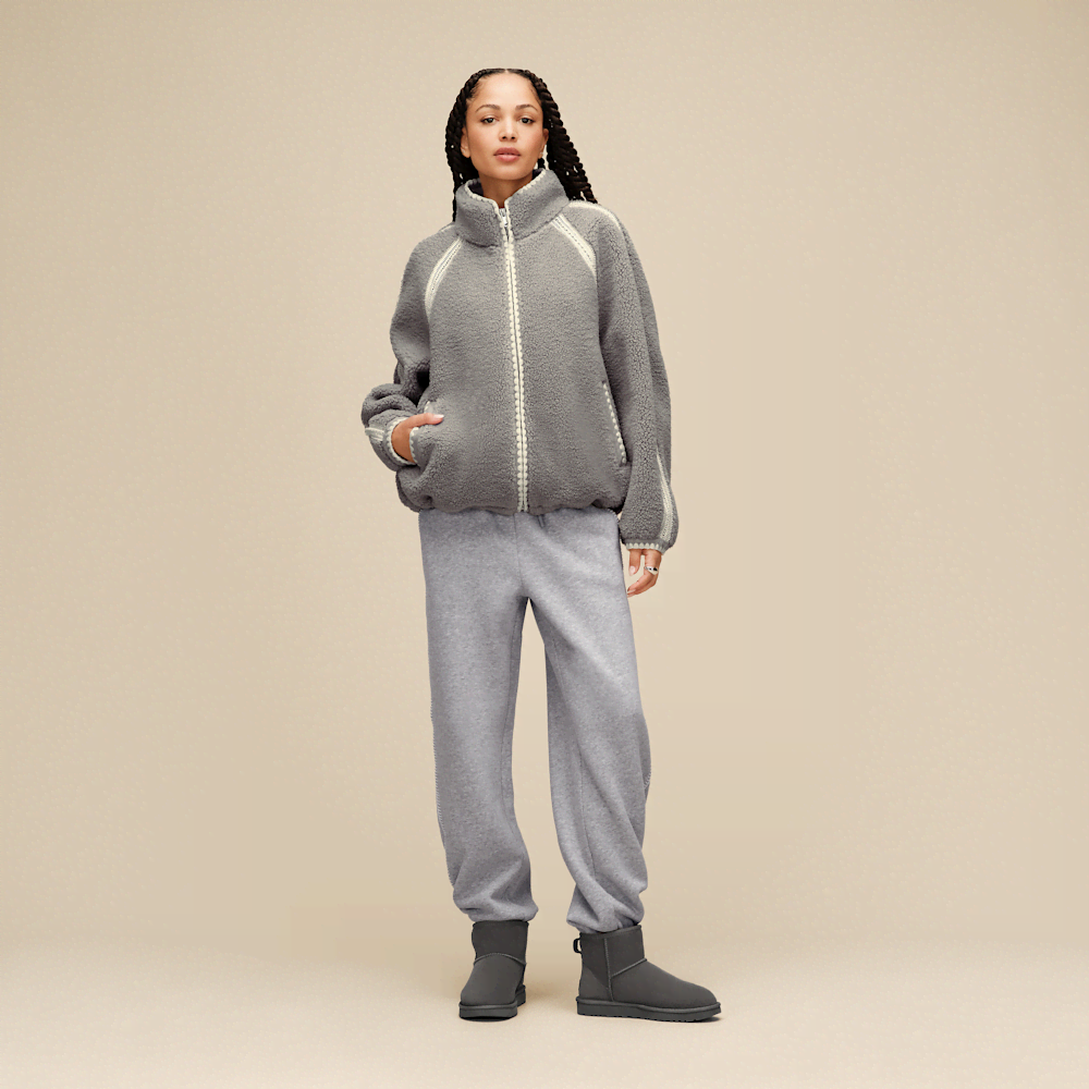 Women's Crochet Trim Plush Fleece Jacket - Cobble