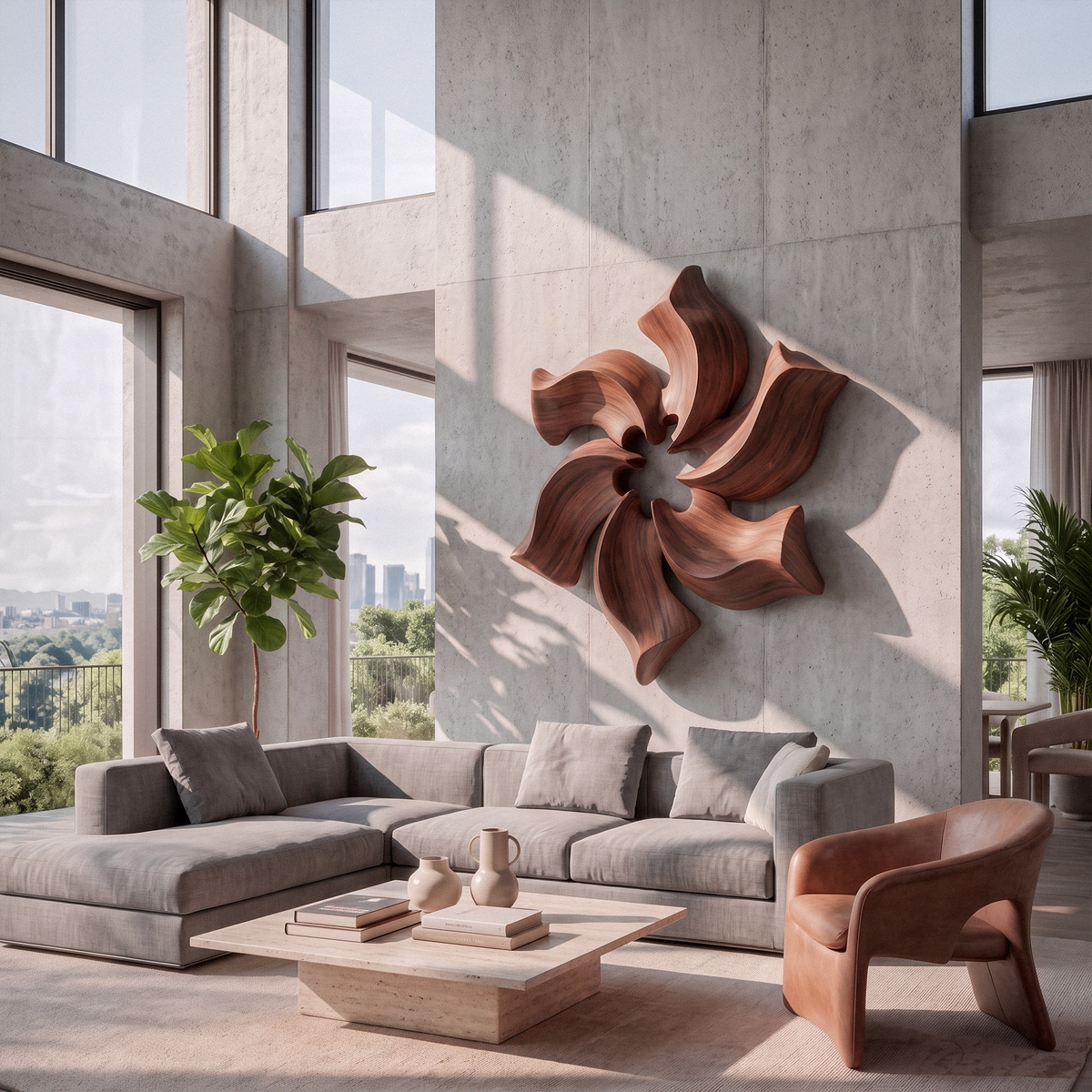 Sculptural Pinwheel Flower Wall Decor For Living Room And Foyer