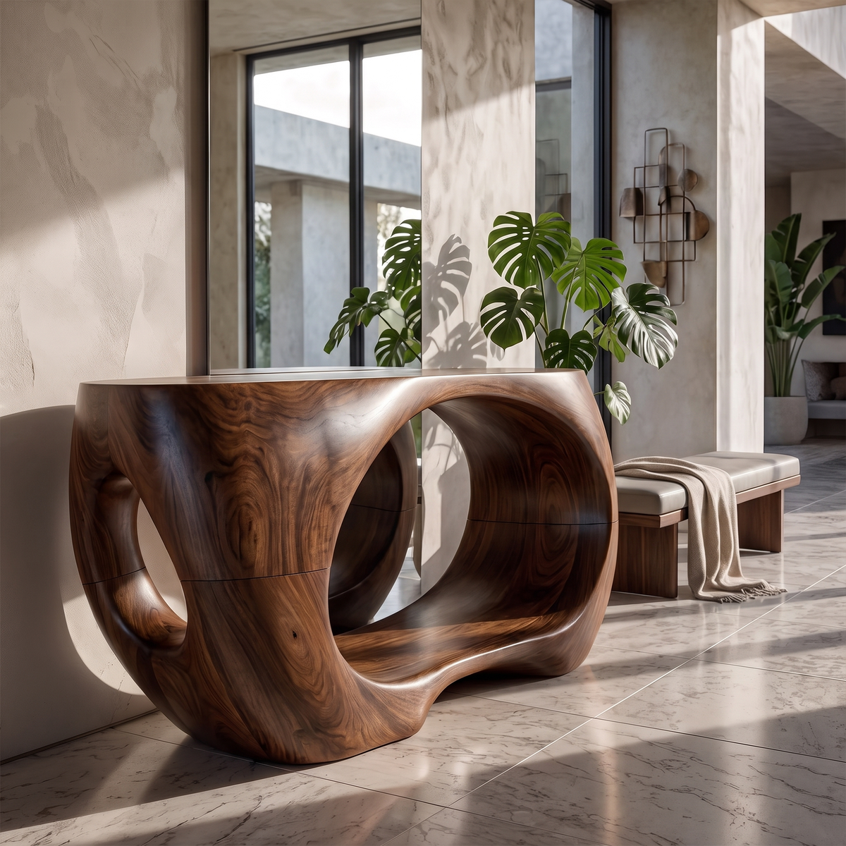 Sculptural Console Table Organic Double Arch Base Design For Entryway Foyer Hallway